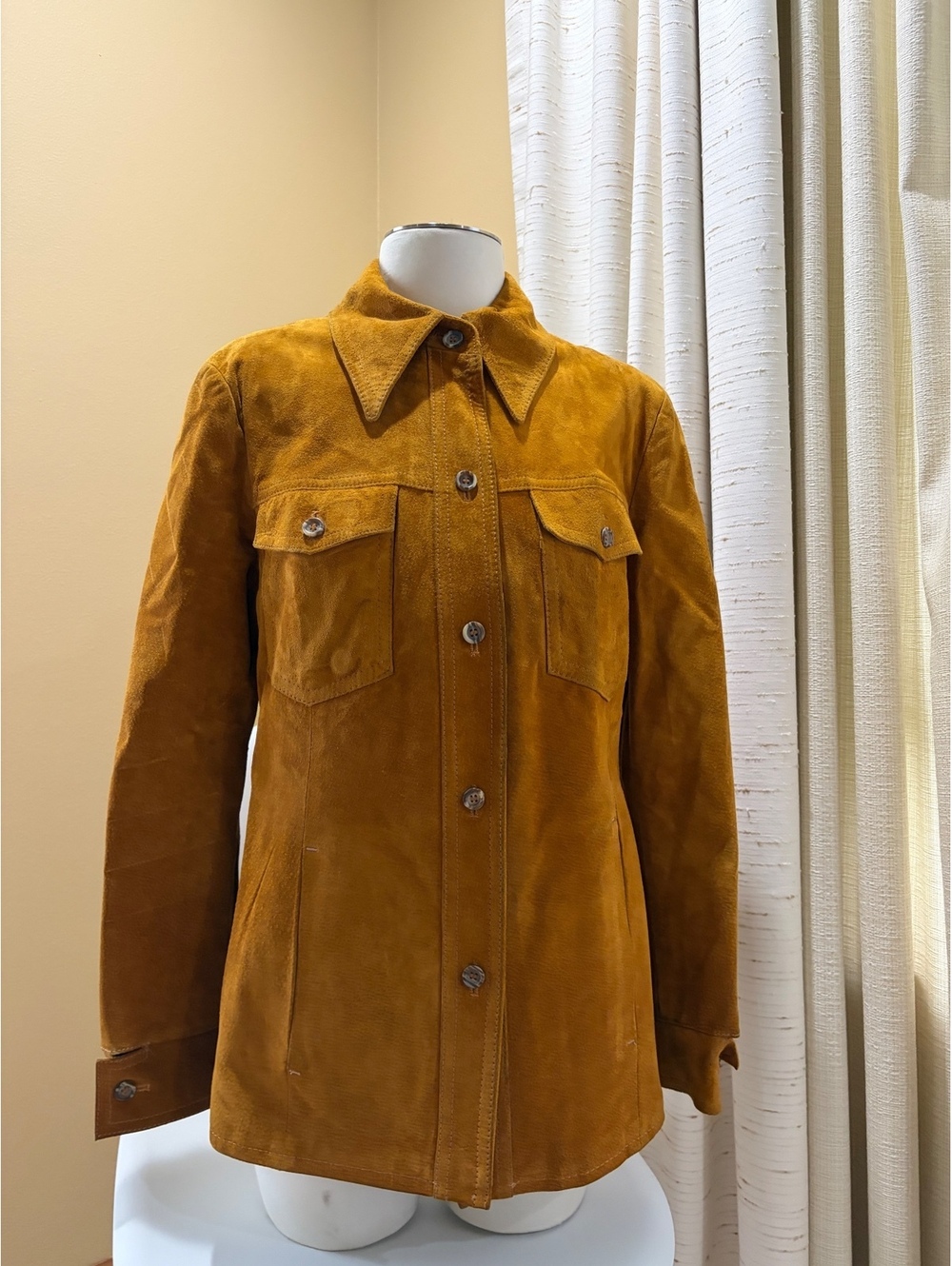 Vintage 1970s Brazilia D&H Suede Leather Trucker Safari Jacket Camel Gold Med